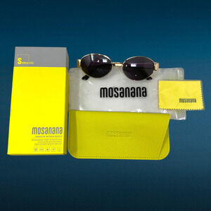 NEW Mosanana Retro Oval Sunglasses Gold Frame Grey Lenses UV 400 Boxed NWT